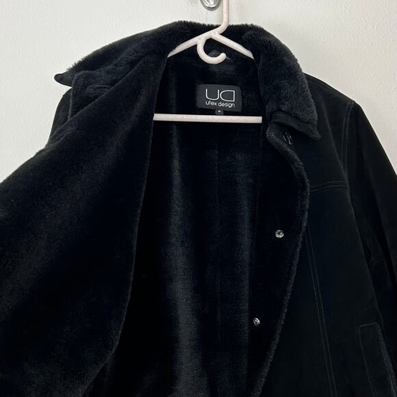 Vintage UTEX Design suede faux fur lined coat 90s Y2K boho grunge goth winter M - Picture 6 of 10